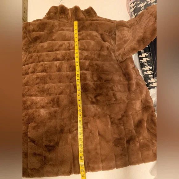 DENNIS BASSO Brown Faux Fur Coat, NEW - Picture 9 of 9